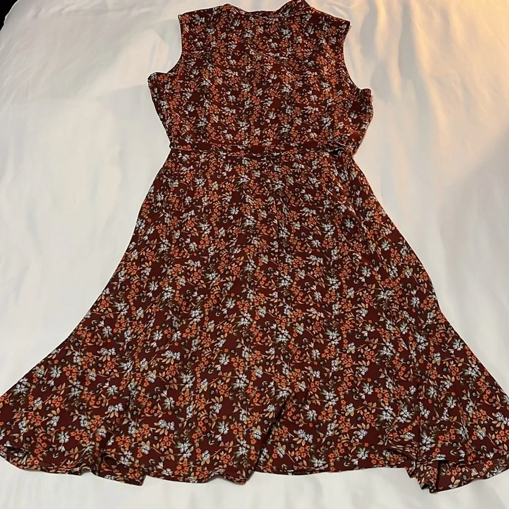 Nanette Lepore Brown Floral Print Sleeveless Dress with Lining & Belted Waist - Picture 2 of 7